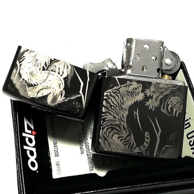 ZIPPO ジッポ ライター 和柄 龍虎 かっこいい ブラックニッケル 竜 