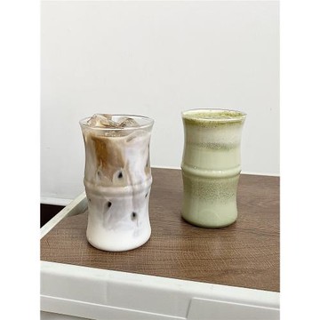 耐高溫玻璃水杯竹節杯網紅餐廳飲料杯子美式拿鐵咖啡杯可微波爐