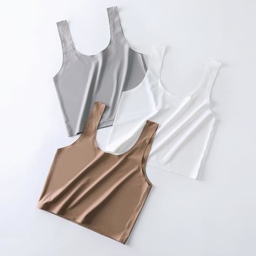 防走光遮胸冰絲美背打底大碼胖mm無痕內搭抹胸內衣小背心吊帶女薄