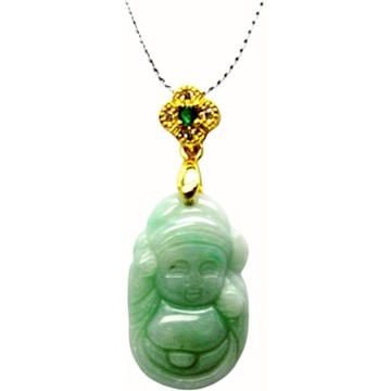 【小樂珠寶】冰正陽綠招財財神爺 天然A貨翡翠玉石吊墜子項鍊AA31
