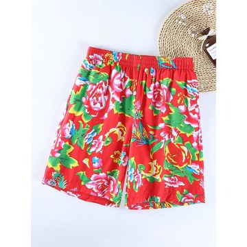 大花布薄款短褲純棉女夏快手抖音同款花褲衩子休閑寬松闊腿五分褲