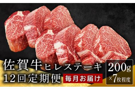 ブランド銘柄「佐賀牛」ヒレステーキ定期便,総量16.8kg(200g程度×7枚×12回)BH0009