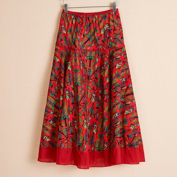 【韓國K.W.】KD2868度假風情花蜜語中長款印花裙(棉麻 跳舞裙 及膝裙 中大尺寸)