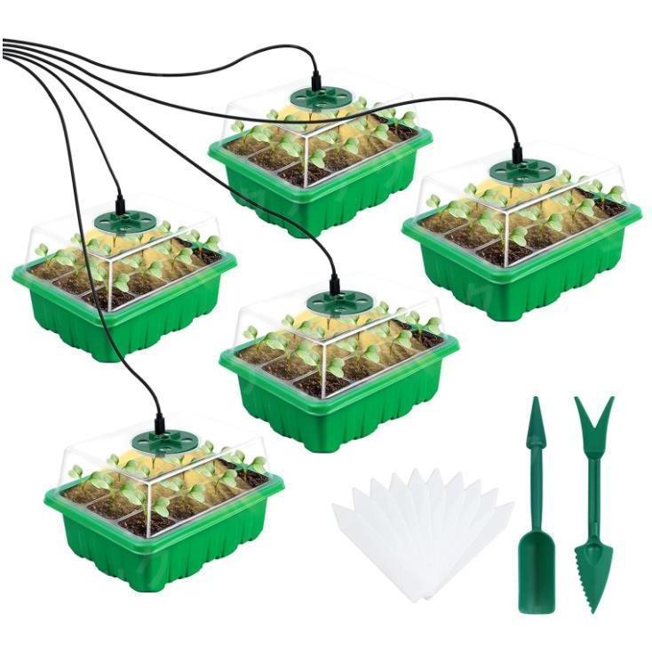 育苗ポット 植物育成ライト付き 育苗箱 育苗トレー セット 12穴 透明カバー 調節可能湿度ドーム付き 発芽 育苗セット 多肉 挿し木 植物 種まき 野菜 栽培