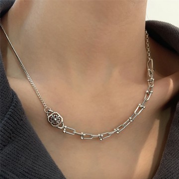 小寶s925純銀復古幾何拼接毛衣項鏈女輕奢高級感2022年新款潮秋冬