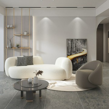 ??快速出貨 可開發票 輕奢羊羔絨布藝沙發現代簡約白色弧形小戶型接待北歐異形設計師