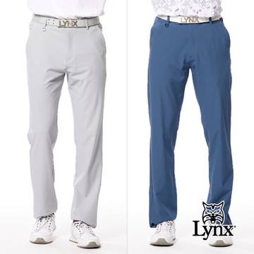 【Lynx Golf】男款彈性舒適素面外觀百搭後袋斜切造型設計平口休閒長褲(二色)