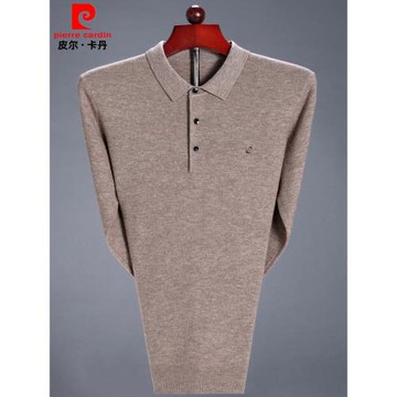 皮爾卡丹胖子長袖t恤男春秋季中老年人重磅送父親翻領純色polo衫