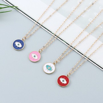 歐美跨境惡魔之眼項鏈 合金滴油土耳其藍眼睛項鏈 女式吊墜鎖骨鏈