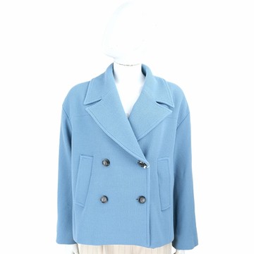 i BLUES BENGALA 華夫格雙排釦水藍色短版西裝外套