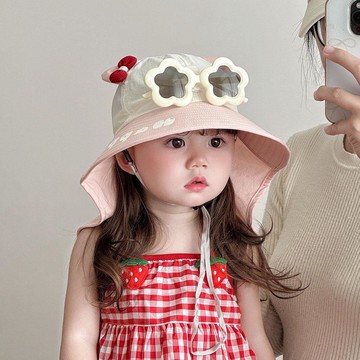 🎈生活好物🎈兒童遮陽帽子夏季薄款防紫外線大帽檐披肩帽男女寶🍼寶空頂帶墨鏡帽