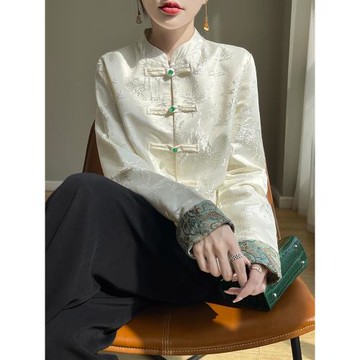 新中式立領盤扣提花真絲外套女25春季新款醋酸高級感別致國風上衣