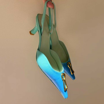 免運 開立發票 鞋子 潮鞋 休閒鞋 夏季金屬扣尖頭漆皮包頭鏤空高跟涼鞋女士單鞋輕奢