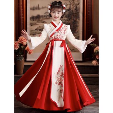 女童漢服冬裝2025新款拜年服小女孩連衣裙冬款兒童加厚古裝新年裝