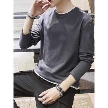 2025年男士長袖T恤男裝小衫上衣夏季青年春秋薄款衛衣純棉打底衫