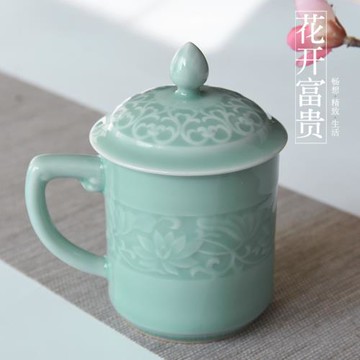 龍泉星藝中式茶杯陶瓷帶蓋個人辦公室青瓷泡茶杯男女士泡茶杯水杯