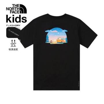 【The North Face 官方旗艦】北面兒童黑色吸濕排汗短袖T恤｜8DD3JK3 排汗衫