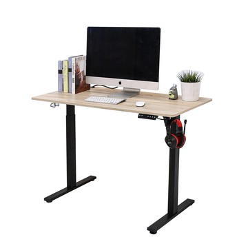 BuyJM MIT低甲醛插座筆筒無段式電動升降工作桌(寬120x60公分)/書桌/電腦桌/辦公桌白木紋