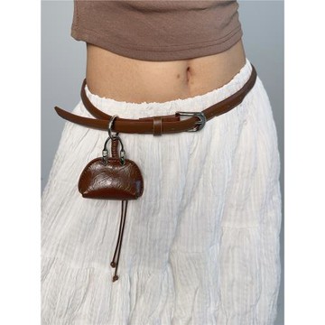 裙子細腰帶高級感百搭美式高街復古皮帶女款配牛仔褲腰間配飾腰包