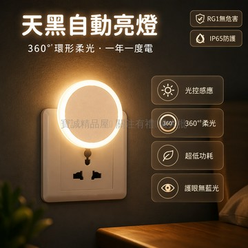 台灣出貨✨ LED 光控感應小夜燈 自動天黑亮燈 節能臥室床頭壁燈 兒童睡眠輔助燈 插電式設計 圓形外觀