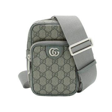Gucci 展示品 Ophidia GG 直式雙拉鍊斜背包(752565-灰)