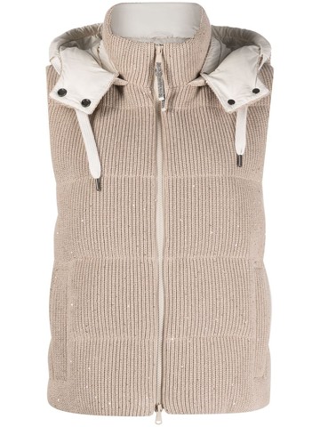 Brunello Cucinelli - down padded knit gilet - women - Cotton/Polyester/Nylon/Down/Polyamide/Feather/Eco Brass - 46 - Neutrals