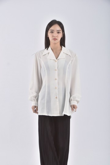 (M) ay den條紋白色長袖上衣