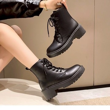 ZUCA”S - 馬丁靴女粗跟短靴 中筒靴 英倫風 繫帶帥氣機車馬汀短靴 35-40號【YY- 2499】