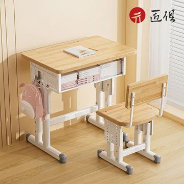 實木雙柱學習書桌 附實木坐椅 60x40x76CM 學習桌 寫字桌 書桌 桌椅組合