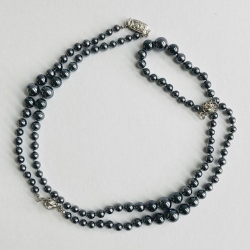 玻璃珍珠漸層設計全結節長項鍊／5x9mm約90cm／槍灰色／made in japan