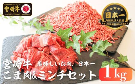 宮崎牛 こま肉・ミンチセット1kg S-21