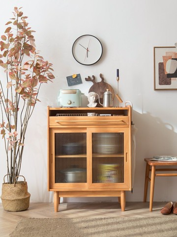 免運 實木廚房收納櫃 北歐日式茶水柜現代簡約置物柜純實木餐邊柜客廳靠墻家用儲物邊柜