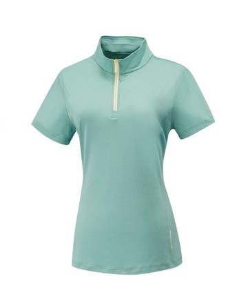 【【蘋果戶外】】山林 41P38 66 粉綠 女 膠原蛋白半門襟排汗衣 抗UV 短袖上衣吸濕消臭抗靜電快乾 春夏 Mountneer