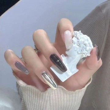 💥加一超划算💥【魔鏡】纯手工穿戴甲美甲冰透黑咖裸色小红书同款辣妹新娘美甲贴片成品可