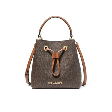 【MICHAEL KORS】撞色小款兩用水桶包-咖啡駝