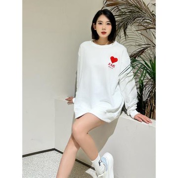 ESSENTIALS（特價清倉）秋冬新款愛心刺繡加絨衛衣女中長款上衣