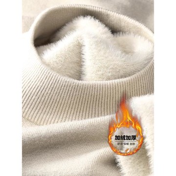 加絨加厚柔軟保暖一體絨半高領毛衣男修身純色套頭針織打底衫男士