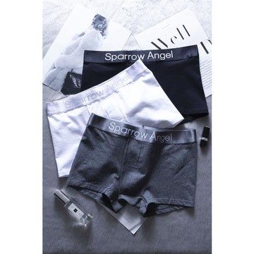 運動字母寬邊情侶內褲女棉質面料底褲頭舒適男士中腰平角褲大碼黑