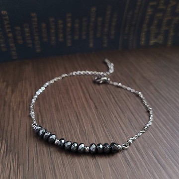 星空夜。黑膽石(赤鐵礦)手作白鋼腳鍊 不怕水不變色