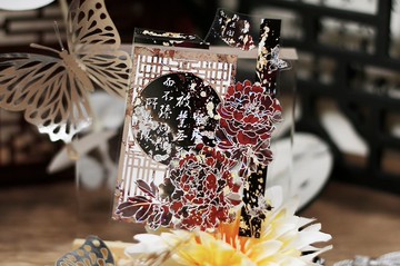 赤霞靛青 古風綺麗花景 PET 和紙膠帶 貝殼光 10米卷