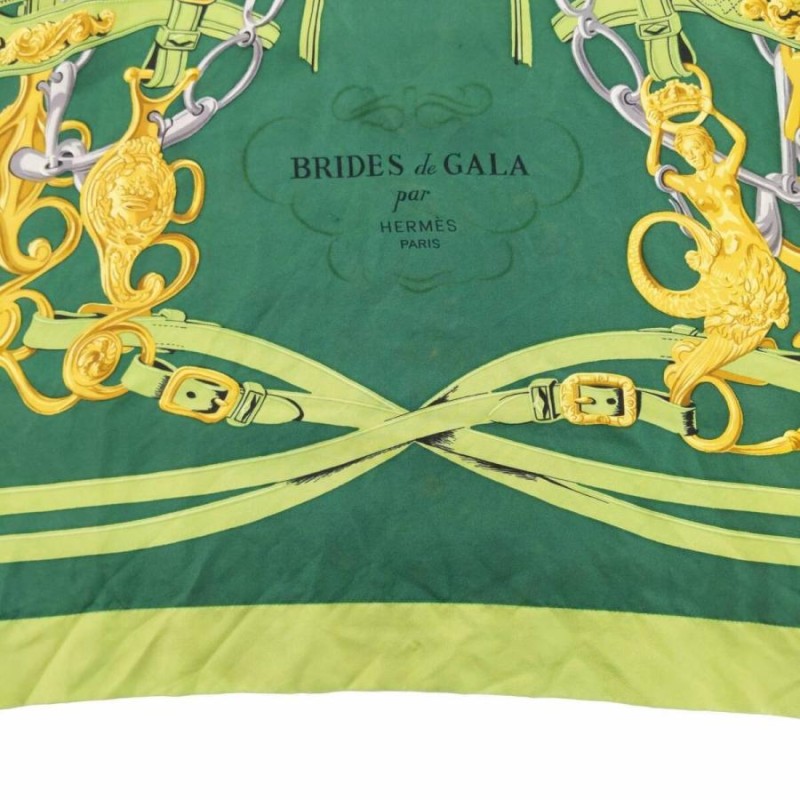 エルメス BRIDES de GALA 長袖シャツ シルク グリーン系 Lサイズ