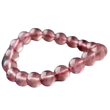 草莓晶手鏈女鴿血紅轉運珠飾品單圈粉色水晶散珠子手串招桃花