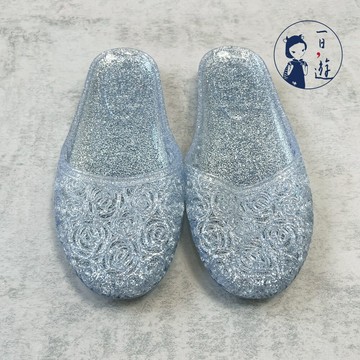 NicoFun 愛定做 玫瑰雕花簍空 包頭 涼雨鞋 一日遊(旅行 輕便 防水 雨天 涼鞋 夏天 金蔥鞋 網鞋)