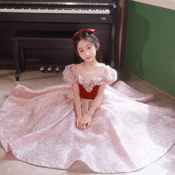 兒童女童公主高端花童新款禮服走秀生日演出服鋼琴主持人鋼琴演奏