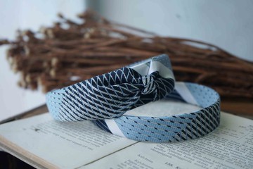 古董領帶改造手工髮箍-藍天白雲-領結髮箍組