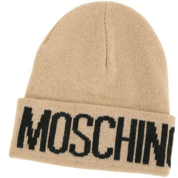 MOSCHINO 新版 字母反摺喀什米爾針織羊毛帽(卡其色)