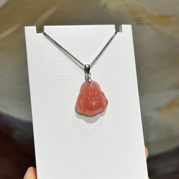 天然莫桑比克蜜桃瑪瑙佛公項鏈