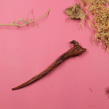 手工原創個性立體雕刻動物羊頭神獸怪物機理感血檀木頭木質發簪子