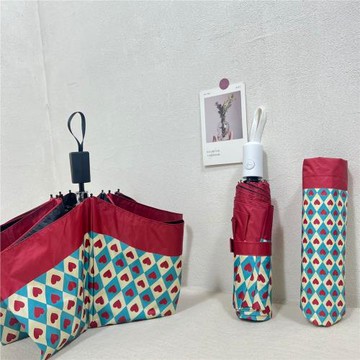 愛心復古三折晴雨傘高級感防雨防曬遮陽傘防紫外線黑膠自動太陽傘