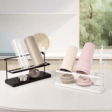 Homely Zakka 日式簡約鐵藝多功能雙層瓶罐瀝水架收納架 - 黑色